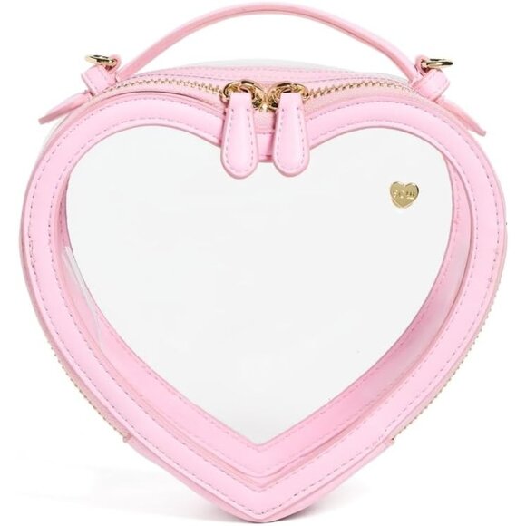 Women's Clear Heart Faux Leather Crossbody Bag with Gold Hardware
